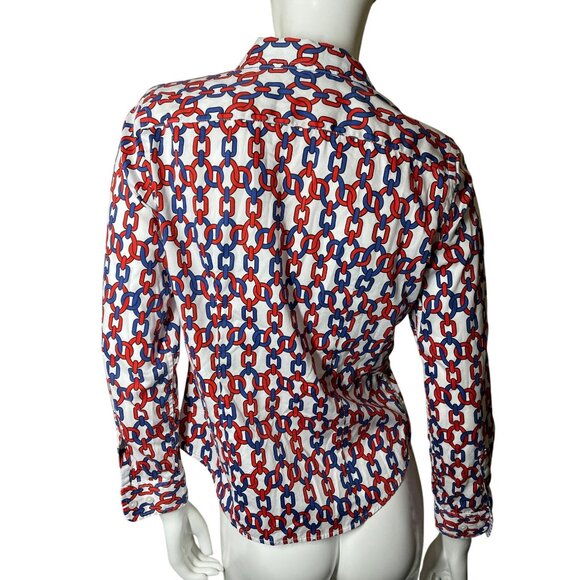 Jones New York Petite Small Womens Long Sleeve Button-Up Shirt Chain Link Print - Picture 12 of 13
